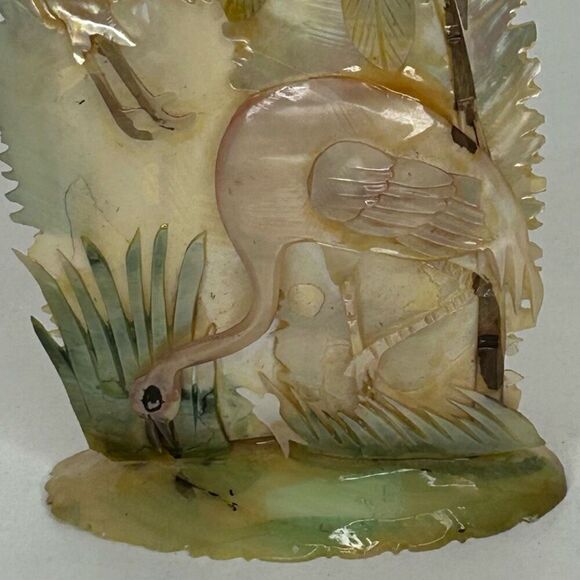 NWT Handcarved Tourist Mother Of Pearl Flamingo Deco Shell Art Multicolor Signed - Picture 3 of 14